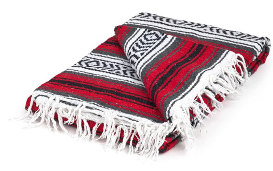 Dolce Vani Yogavni Yoga Blanket Deluxe Mexican Blanket – Striped Throw Blanket Meditation, Yoga, Decor, or Outdoor and Camping Accessory Premium Hand Woven Recycled Fiber – Red