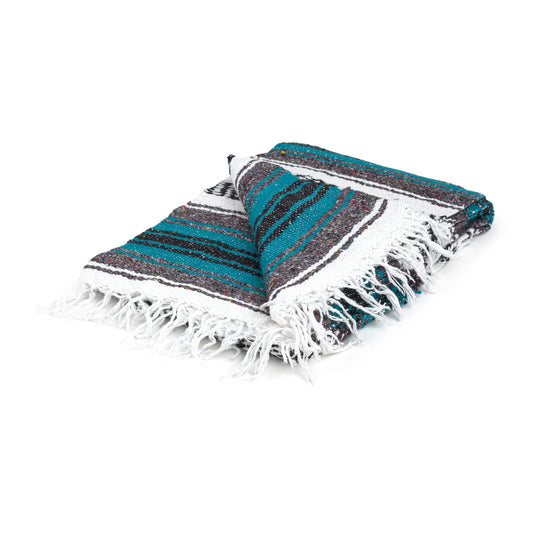 Dolce Vani Yogavni Yoga Blanket Essential Cotton Falsa Mexican Classic Blanket meditation, Decor,  Outdoor and Camping Accessory Premium Hand Woven Recycled Fiber Vintage Style (Teal)